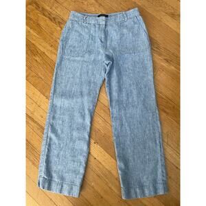 TALBOTS Women 2P 100% LINEN PANTS Blue Belt Loops Front Zip Comfy Travel Pockets